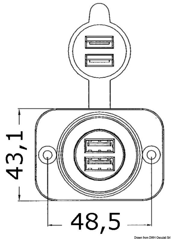 USB-Einbaudose 12/5V mit Doppel-USB max. 2,1A